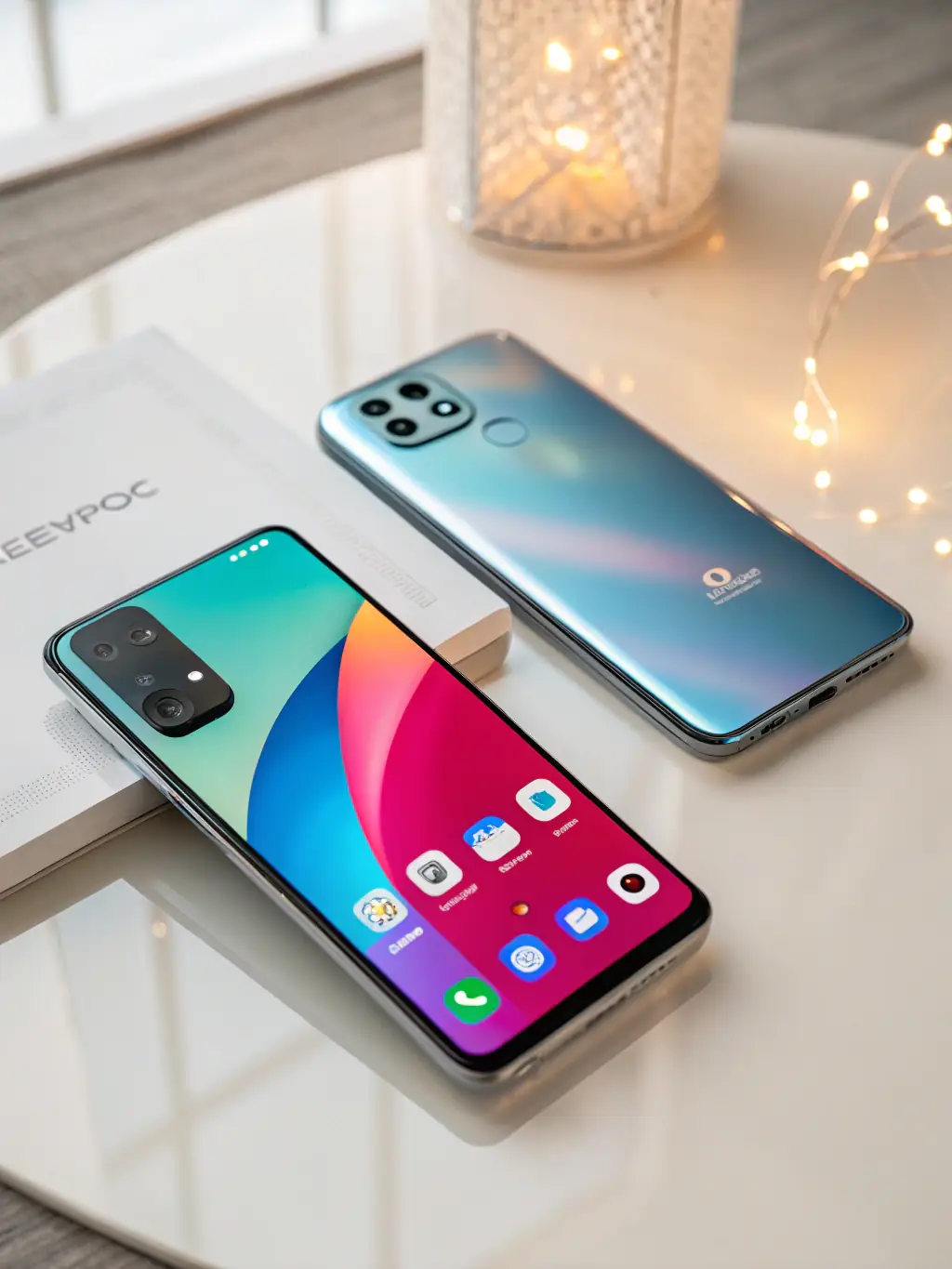 A high-quality product shot of the latest iPhone model, showcasing its sleek design and advanced camera features, set against a minimalist background.